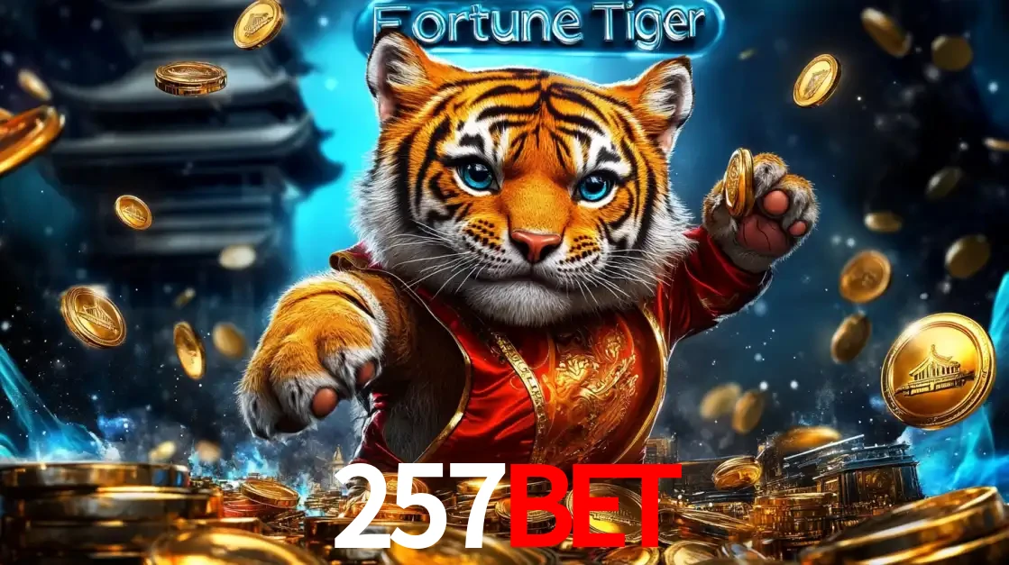 Imagem promocional do jogo de slot Fortune Tiger, com um tigre majestoso em traje tradicional cercado por uma fortuna em moedas de ouro, disponível agora no cassino 257BET.
